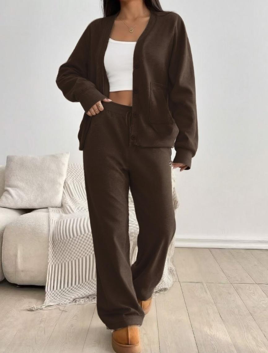 Women's Cardigan Jacket Wide-Leg Pants Casual Suit