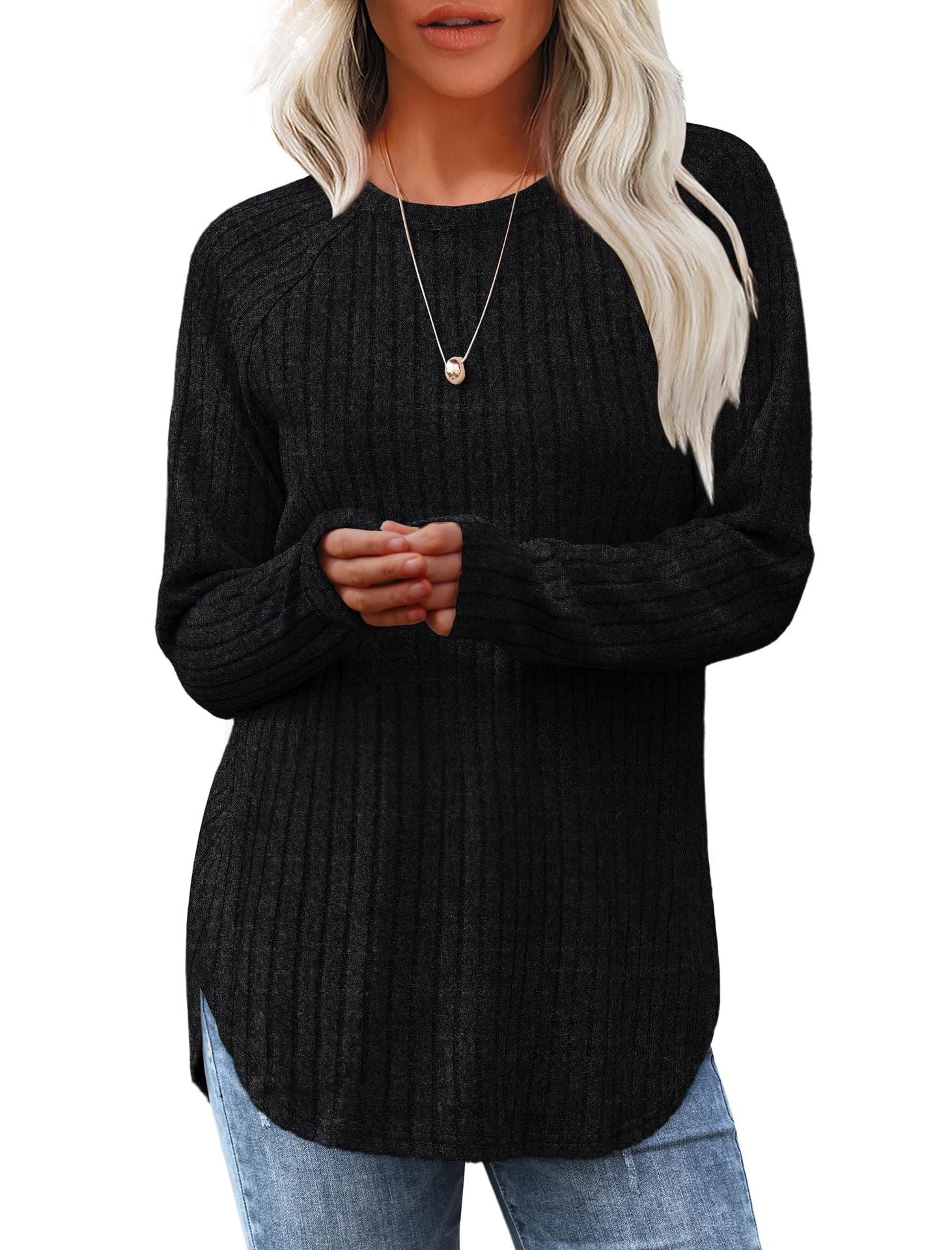 Long-sleeved, loose-fitting, casual, versatile, round neck, high and low arc-shaped women's clothing