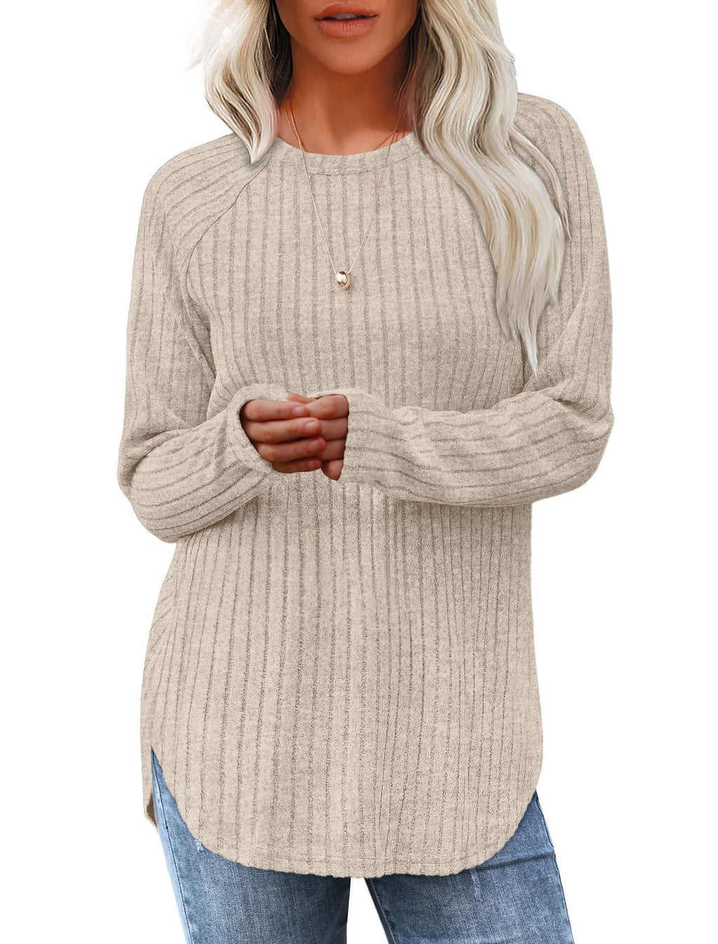 Long-sleeved, loose-fitting, casual, versatile, round neck, high and low arc-shaped women's clothing