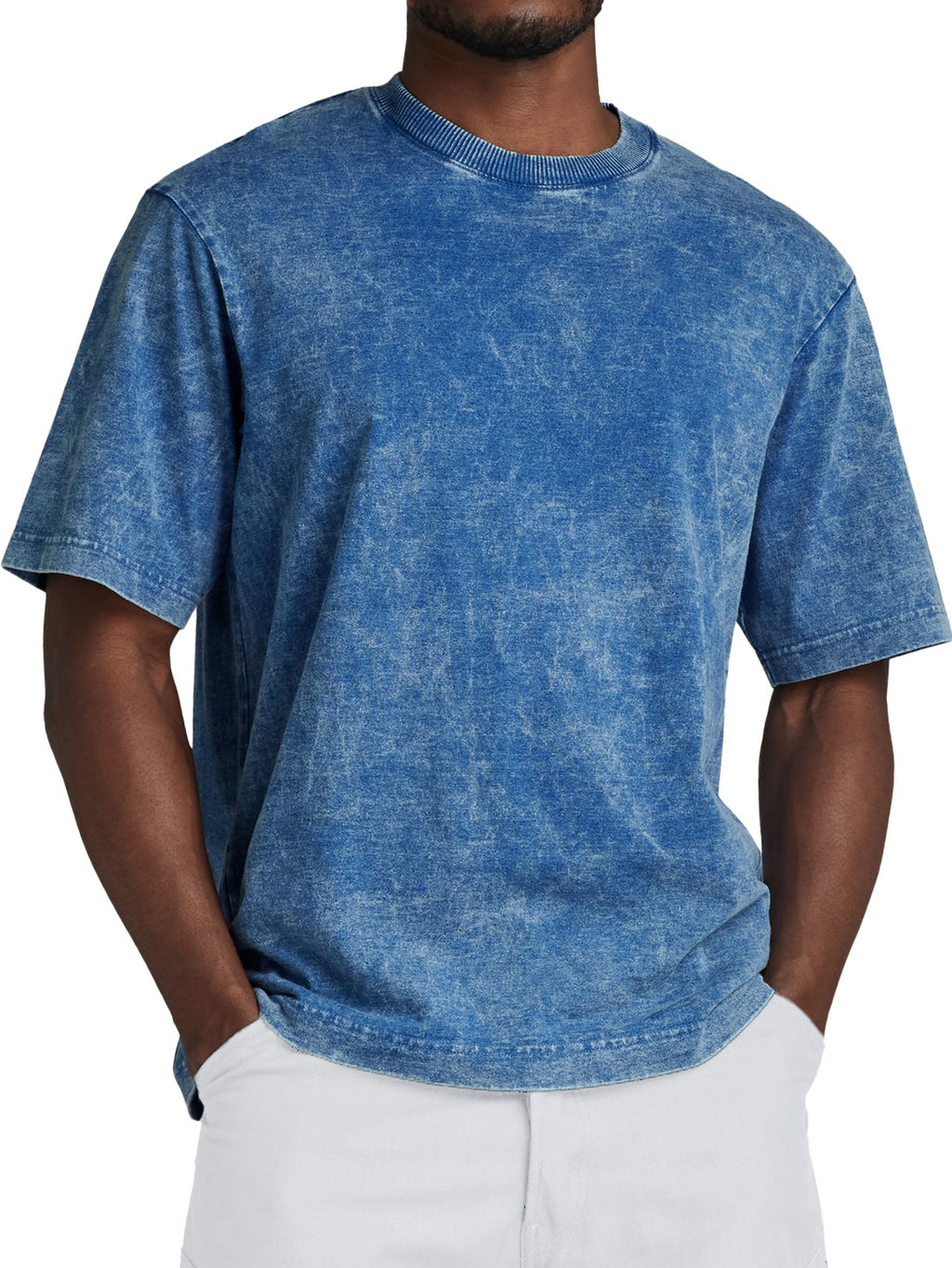 Men's Fashion Retro Washed Distressed Cotton Short-sleeved T-shirt 