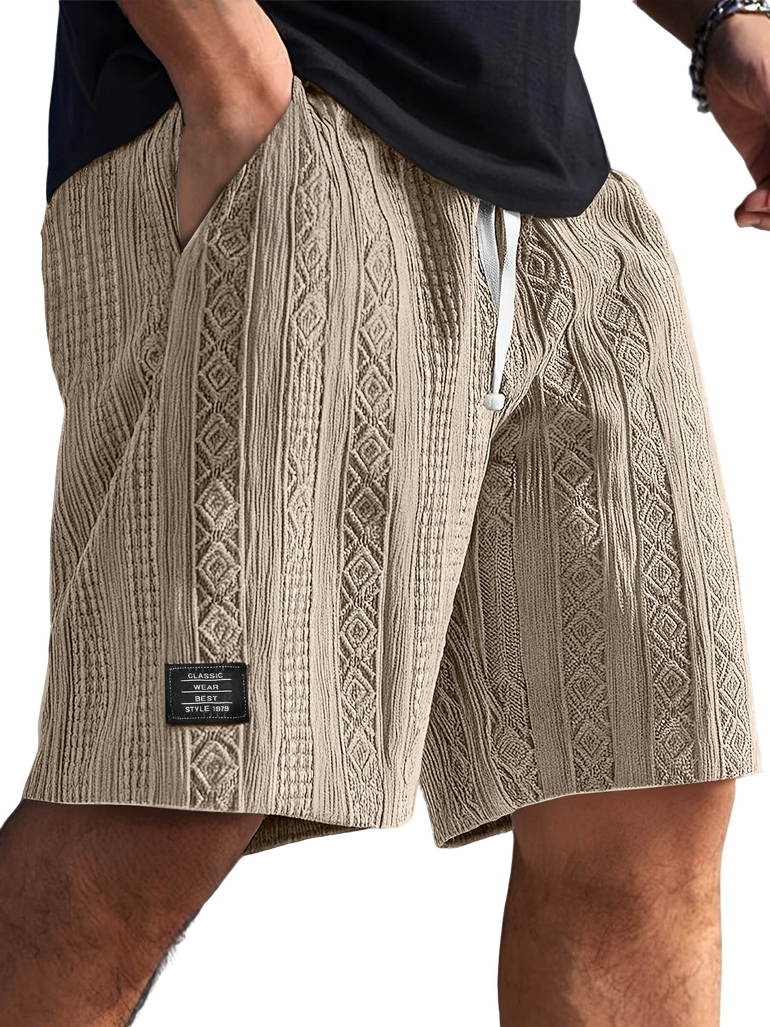 Men's Daily Jacquard Texture Embroidered Logo Casual Comfort Shorts