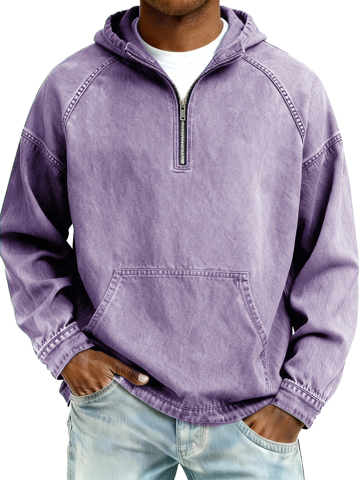 Men's Retro Fashion Distressed Raglan Sleeve Pocket Hooded Sweatshirt