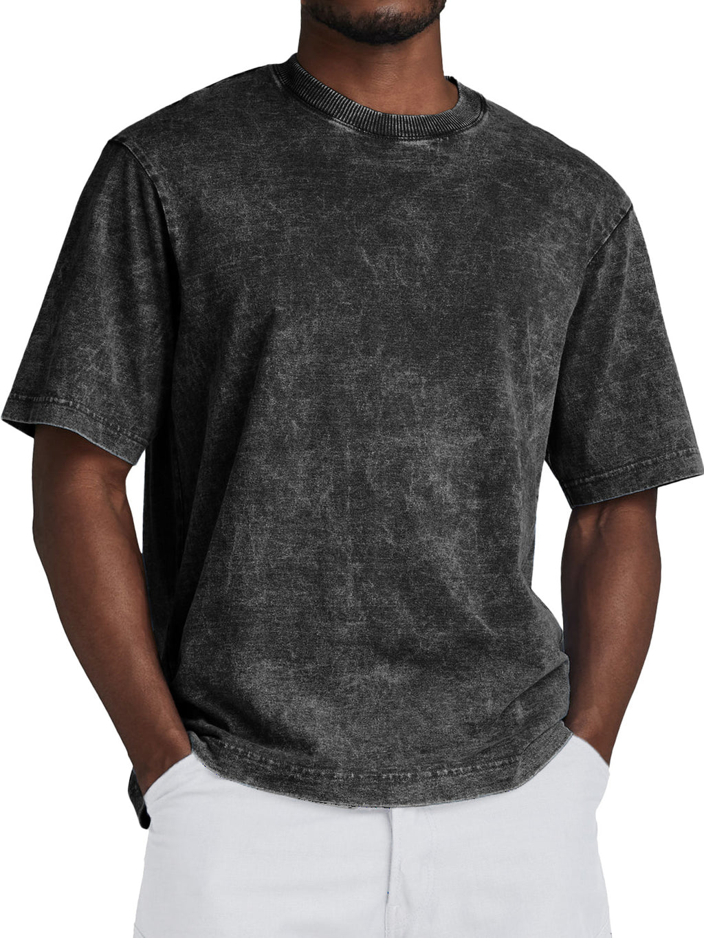 Men's Fashion Retro Washed Distressed Cotton Short-sleeved T-shirt 