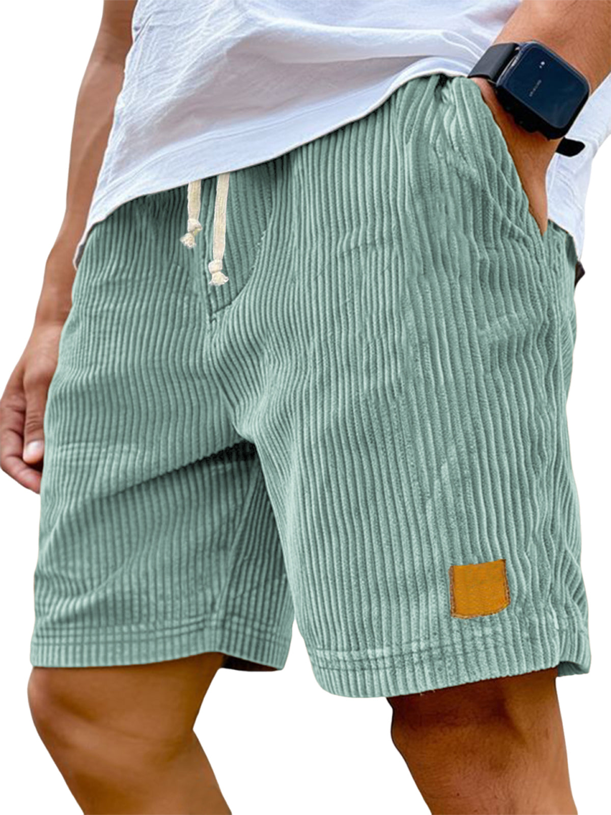 Men's Vintage Embroidered Logo Corduroy Stylish Lace-up Casual Shorts