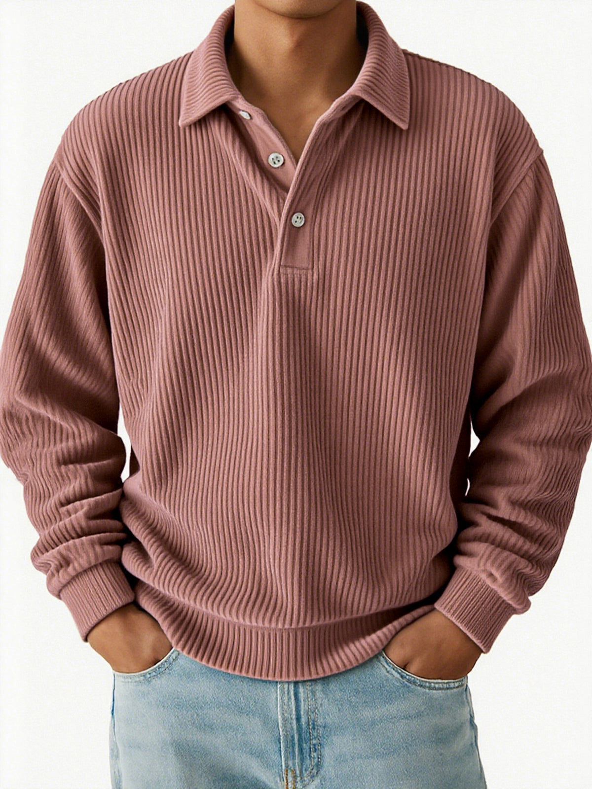 Men's Vintage Corduroy Pit Striped Casual Long Sleeve Polo Shirt