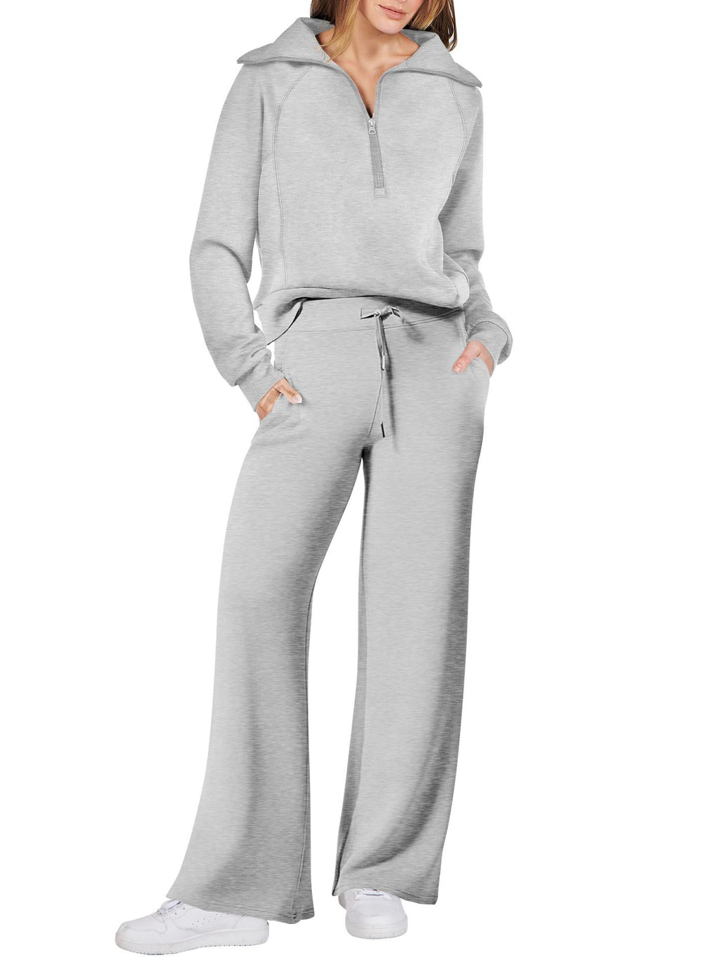 Women's Two-Piece Outfit Half-ZipSweatshirt & Wide Leg Sweatpants Tracksuit forAutumn Sportswear Running Fitness LoungewearSet