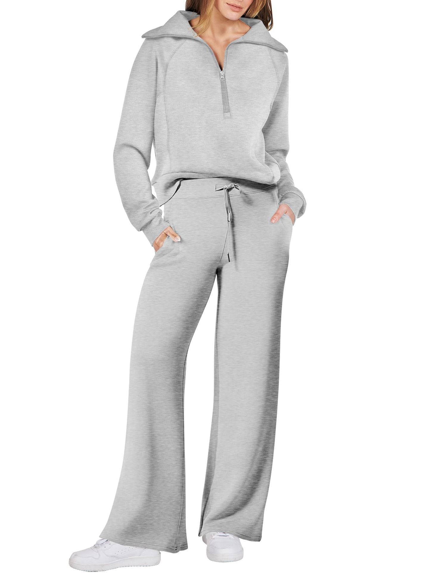 Women's Two-Piece Outfit Half-ZipSweatshirt & Wide Leg Sweatpants Tracksuit forAutumn Sportswear Running Fitness LoungewearSet