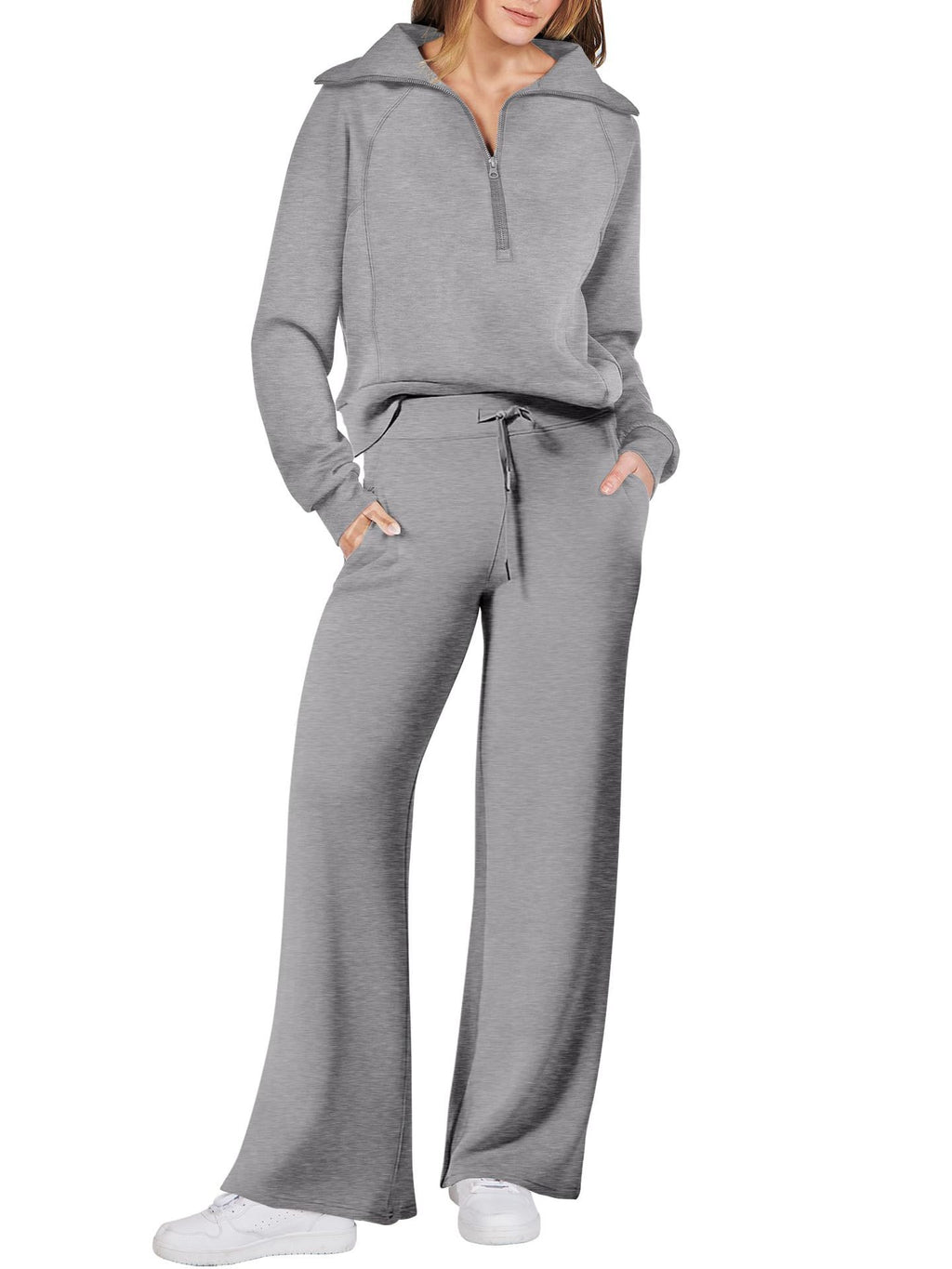 Women's Two-Piece Outfit Half-ZipSweatshirt & Wide Leg Sweatpants Tracksuit forAutumn Sportswear Running Fitness LoungewearSet