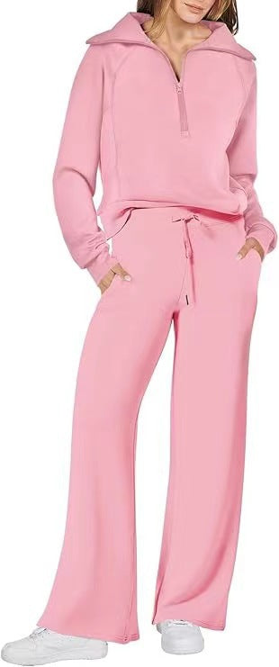 Women's Two-Piece Outfit Half-ZipSweatshirt & Wide Leg Sweatpants Tracksuit forAutumn Sportswear Running Fitness LoungewearSet