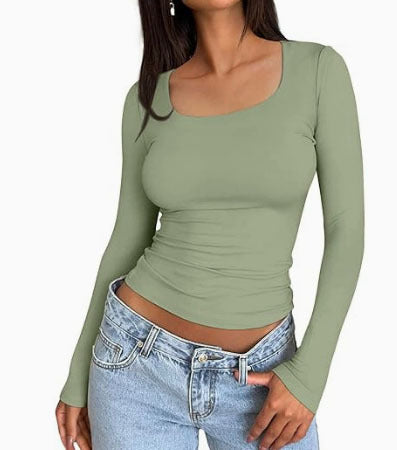 Women's 3 Pack Long Sleeve CropTops Slim Fit Y2K Fashion Basic Layering ShirtsHaze Blue White Black Minimalist Casual KoreanStyle Everyday Womenswear Short-Summer