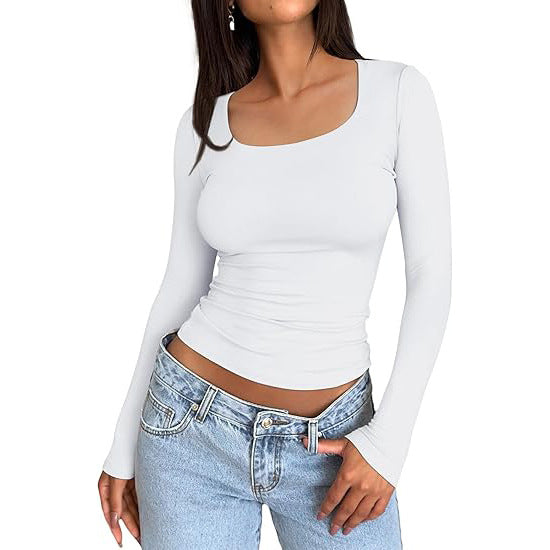 Women's 3 Pack Long Sleeve CropTops Slim Fit Y2K Fashion Basic Layering ShirtsHaze Blue White Black Minimalist Casual KoreanStyle Everyday Womenswear Short-Summer