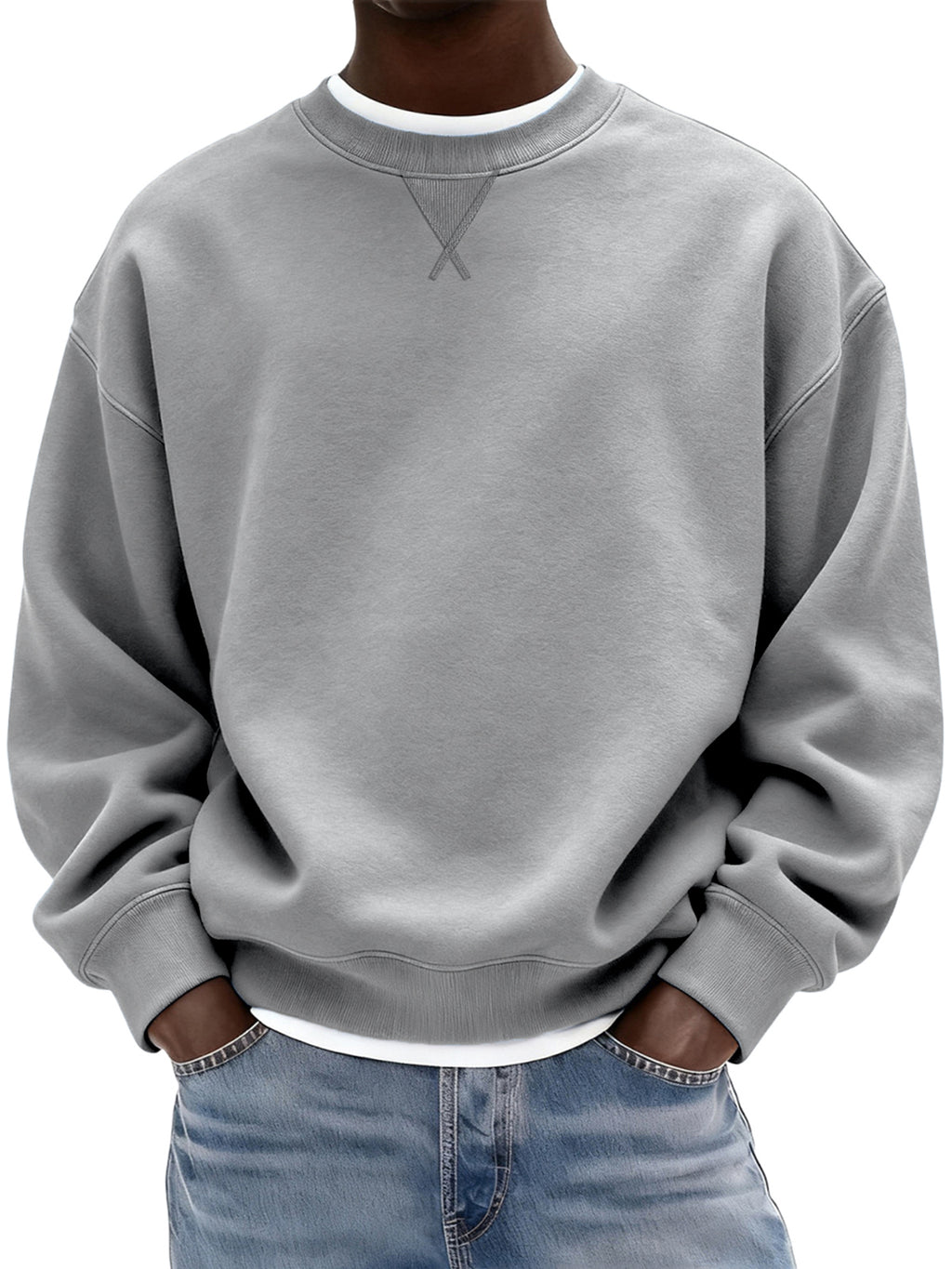Men's Heavyweight Cotton X-stitch Crew-neck Basic Pullover Sweatshirt