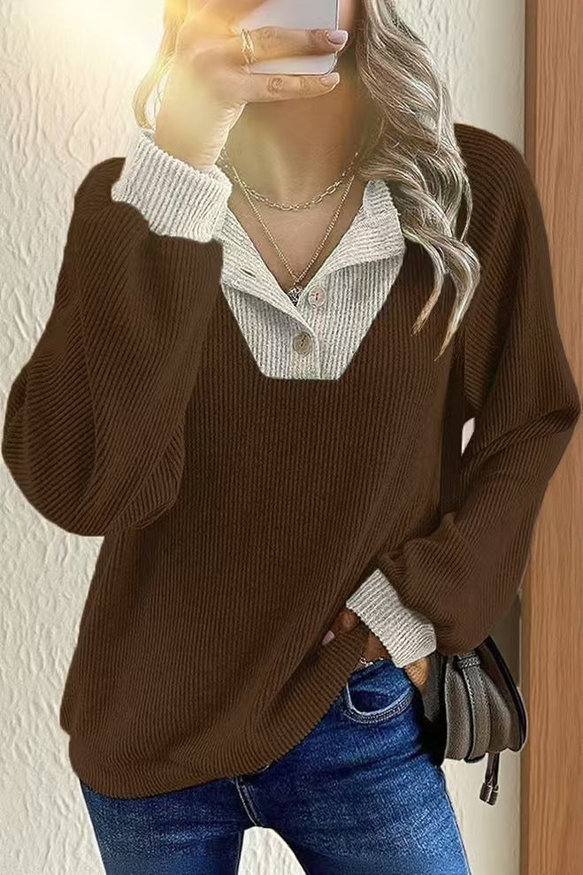 EVALESS Women's Spring Lightweight Puff Long Sleeve Sweatshirt, V Neck Button Up Solid,Casual Basic Pullover Tops, 2026 Fashion Minimalist Outfit